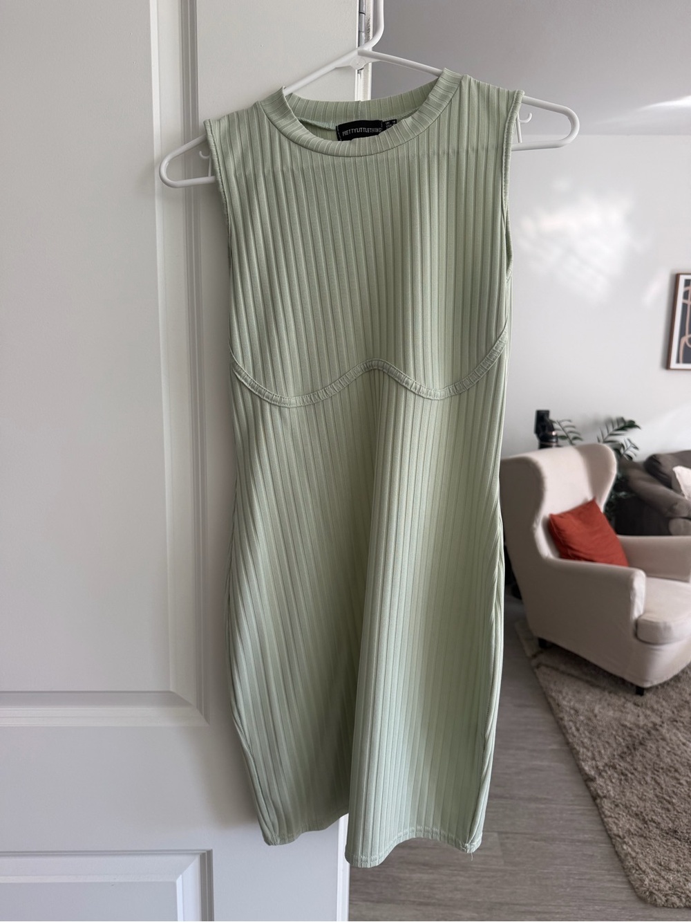 Sleeveless Ribbed Shift Dress - Sage Green